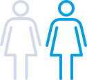 2 silhouettes of women, with 1 outlined in blue