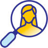 Magnifying glass over woman’s head icon